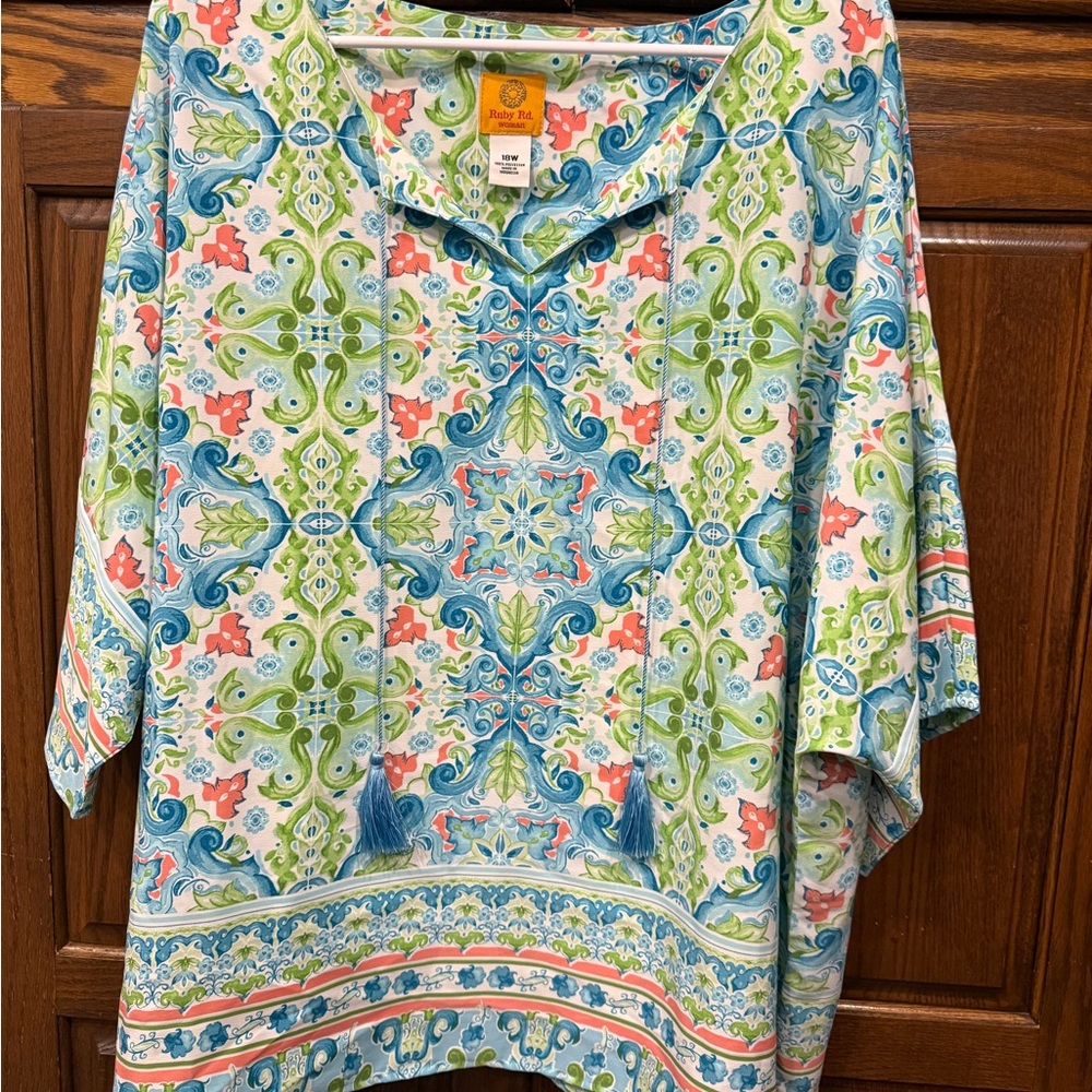 Ruby Rd Top Blouse 18W Boho Boxy Flowy Beach Resort Casual Lightweight